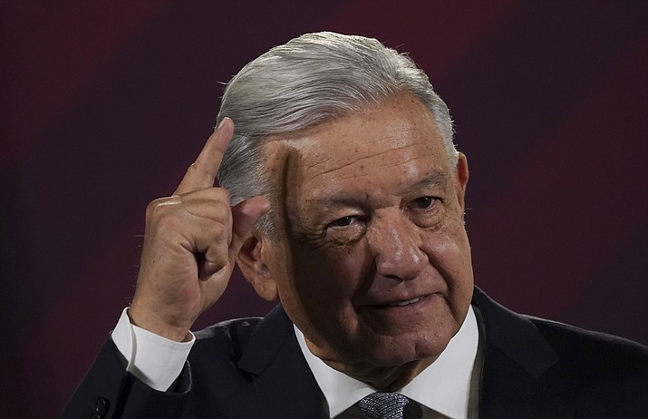Mexican President Andres Manuel Lopez Obrador gives his regularly scheduled morning press conference at the National Palace in Mexico City, Feb. 28, 2023. Mexico’s president called anti-drug policies in the U.S. a failure Wednesday, March 15, 2023 and proposed a ban on using fentanyl in medicine. (Marco Ugarte/AP, File)