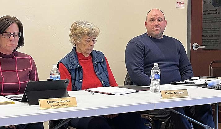 Long-time CCFMD board member Carol Keeton, second from left, resigned for health reasons on Tuesday, March 14, 2023, according to Fire Board Chairperson Linda Welsch before a regular meeting in the Camp Verde Library on Wednesday. (VVN/Vyto Starinskas)