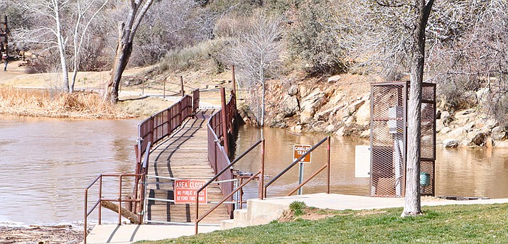 The bridge at Fain Lake in Prescott Valley remains closed due to flooding during the past week. (Prescott Valley Department of Public Works/Courtesy)