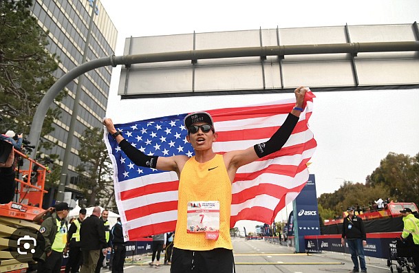 Hosava Kretzmann was the first American to finish the 2023 Los Angeles Marathon March 19. (Photo/Los Angeles Marathon via Twitter)