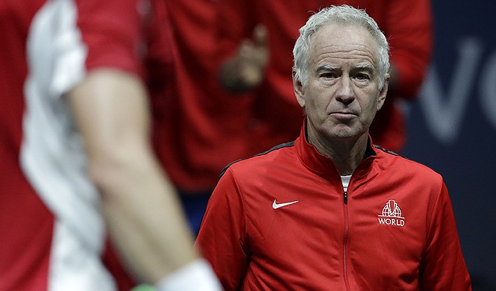 John McEnroe during a Laver Cup tennis match in Prague, Czech Republic, Sept. 22, 2017. The latest in a series of attempts to help pickleball find a footing on television is coming Sunday, April 2, 2023, when McEnroe, Andy Roddick, Andre Agassi and Michael Chang take part in a made-for-TV exhibition in Hollywood, Florida. (AP Photo/Petr David Josek, File)