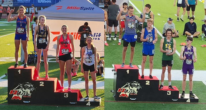 The state champs for Chino Valley at the Division 1V State meet from Friday, May 5, to Saturday, May 6, 2023, were Danielle Graham, left photo, who won the girls 400m with 59.58 time, and Brody Ryan, right photo, who won the boys 300m hurdles with a 40.00 time. (Marc Metz/Courtesy)