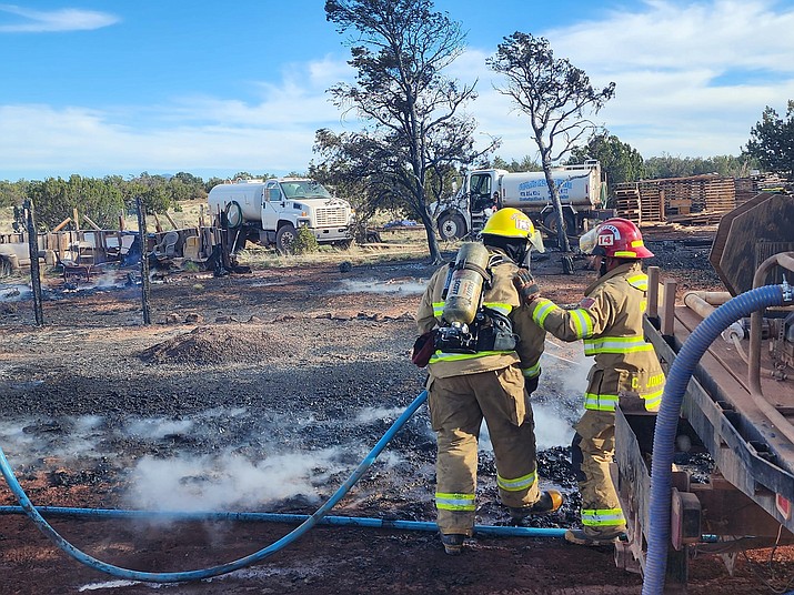 Firefighters from Tusayan Fire Department and High Country Fire Rescue respond to a structural fire in Valley May 7. (Photo/HCFR)