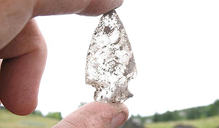 Quartz crystal found in a bone bed in Calgary, Alberta, dates to 8200 BC. (Photo courtesy of Tetra Tech)