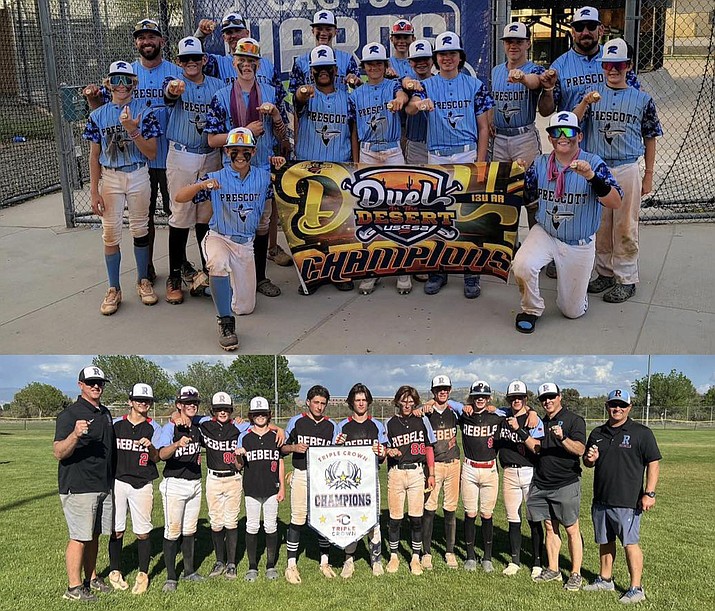 Both the 13U, top photo, and 14U, bottom photo, Prescott Rebels Travel Baseball teams took first place in two different tournaments this Mother’s Day Weekend.  (Prescott Rebels Travel Baseball Club/Courtesy)