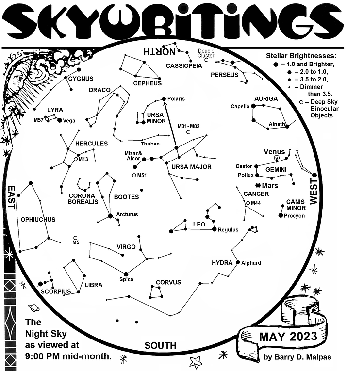 May 2023 sky chart. (Barry Malpas)