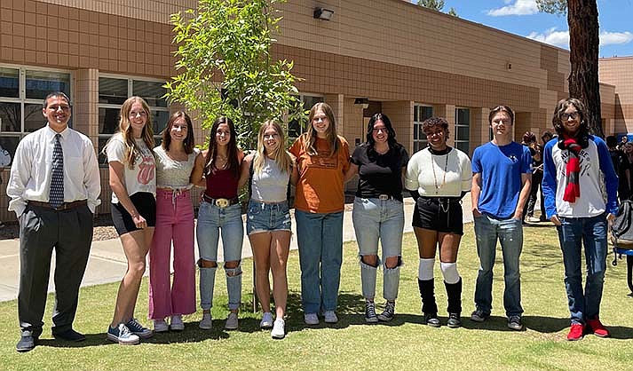 Camp Verde High School’s senior Kiwanis Students of the Month across the 2022-23 school year: (from left) Chandler Plante, Erica Graves, Reagen Warren, McKinlee Brewer, Jaydyn Rayburn, Emmalee Bueler, Neveah Bonsor-Jones, Jadessa Cavanaugh, Paul Lewis and Declan Mercolini.