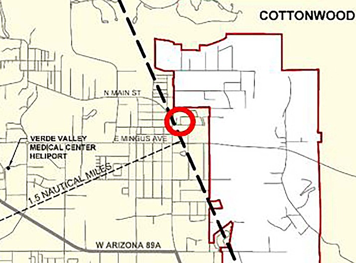 Proposed cell tower location on Main Street. Graphics from City of Cottonwood