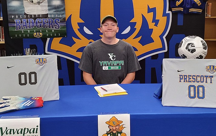 Austin Dorsey, of Prescott High School’s soccer team, signed with Yavapai College to continue his academic and athletic careers, on Thursday, May 17, 2023. (Thomas Staples/Courier)