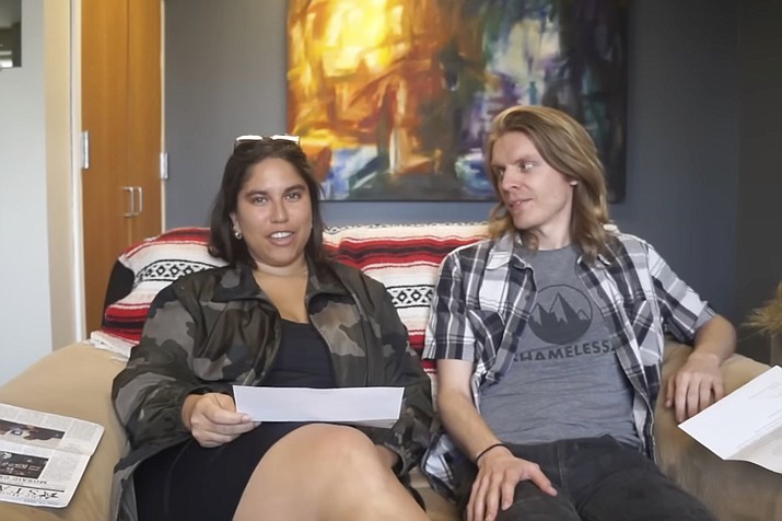 This screenshot of a YouTube interview on April 22, 2023, from user Malcolm Davon Smith, shows former Houghton University employees Raegan Zelaya, left, and Shua Wilmot after they were fired from the school. (Malcolm Davon Smith via AP)