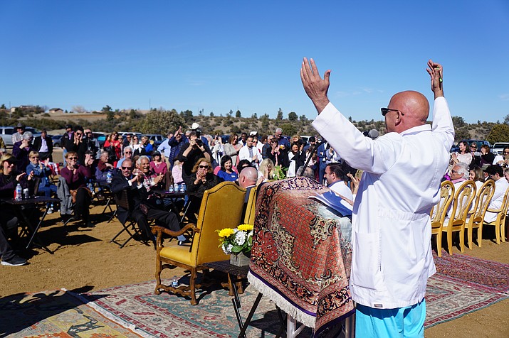 Dr. Hojat Askari speaks to a crowd of more than 200 people during a groundbreaking for his Whispering Rock project in northeast Prescott Thursday, Jan. 23, 2020. The medical-complex project, located along Willow Creek Road across from Embry-Riddle Aeronautical University, is still awaiting word on whether Banner Health will use a portion of the land to build a hospital. (Cindy Barks/Courier file photo)