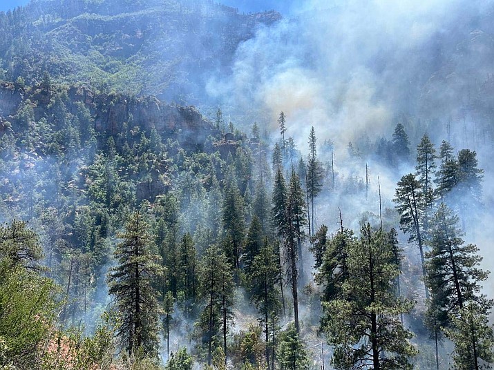 The Miller Fire in the Secret Mountain Wilderness gradually has grown from a half-acre to 19 acres. (Photo courtesy of Coconino National Forest)