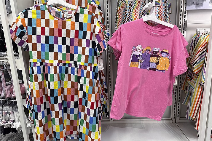 Pride month merchandise is displayed at a Target store Wednesday, May 24, 2023, in Nashville, Tenn. Target is removing certain items from its stores and making other changes to its LGBTQ+ merchandise nationwide ahead of Pride month, after an intense backlash from some customers including violent confrontations with its workers. (George Walker IV/AP)