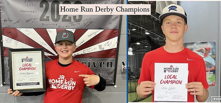 In the Fifth Annual Prescott Home Run Derby on Sunday, May 21, 2023, Jayden Benson, left, and Eugene (Gino) Lowe, right, were crowned champions of the 12U and 14U division competitions, respectively. (Steven Pierce/Courtesy)