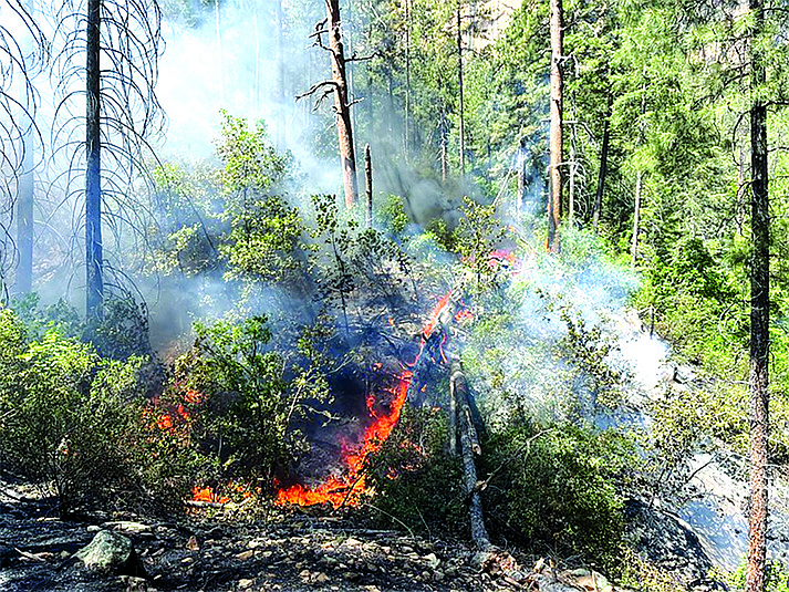 A slow-burning fire near Sedona was determined to have been caused by lightning. The Miller Fire took five days to burn more than 30 acres. (Photos courtesy of Coconino national Forest)