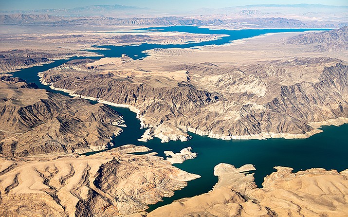 Lake Mead and the rest of the Colorado River system are shrinking rapidly. Arizona Gov. Katie Hobbs and water leaders on Thursday said the state will ‘lead the way’ in a new water conservation agreement with Nevada and California. (Ted Wood/The Water Desk via Cronkite News)