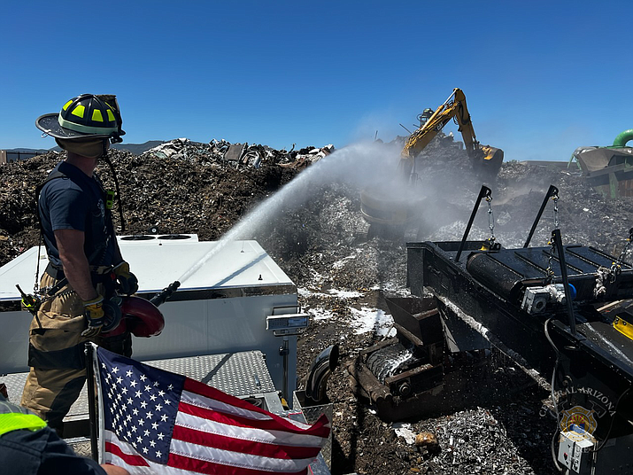 Central Arizona Fire and Medical Authority crews battled a vehicle recycle machine fire at U-Pick-It in Prescott Valley on Tuesday, May 30, 2023. (CAFMA/Courtesy)