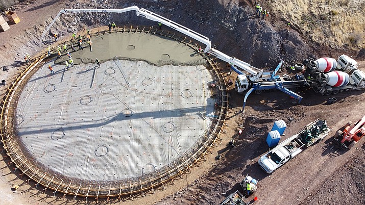 Work has been underway for several months on a 1.5-million-gallon water tank and pump station on the hill that overlooks York Motors near the corner of Highway 69 and Prescott Lakes Parkway. (City of Prescott Public Works/Courtesy)