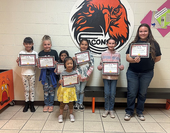 Iris Shahlori, Lucy Rivera, Kennedy Perdue, Victoria Soria, Bella Rocha, Autumn MacArthur, KC Seeley, Kadence Ironside and Joshua Rue-Wilber are WEMS May students of the month. (Photo/WEMS)
