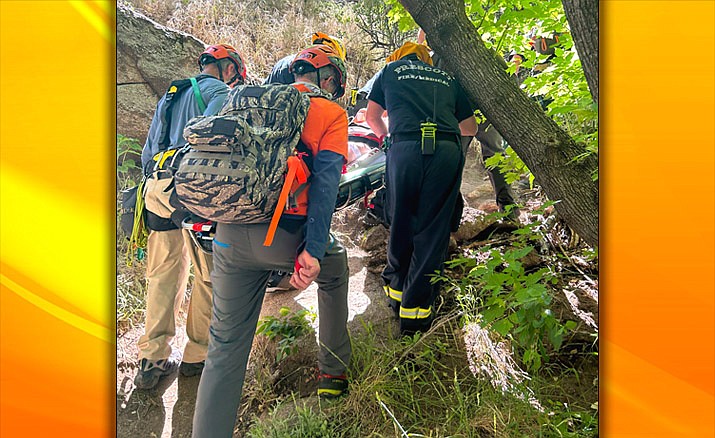 Rescuers from multiple agencies located and assisted the patient off of the Flume Trail in Prescott. (Courtesy)