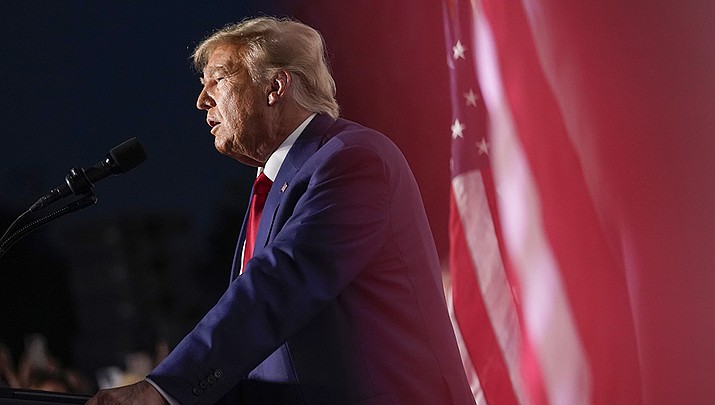 Former President Donald Trump speaks at Trump National Golf Club in Bedminster, N.J., Tuesday, June 13, 2023, after pleading not guilty in a Miami courtroom earlier in the day to dozens of felony counts that he hoarded classified documents and refused government demands to give them back. (Andrew Harnik/AP)
