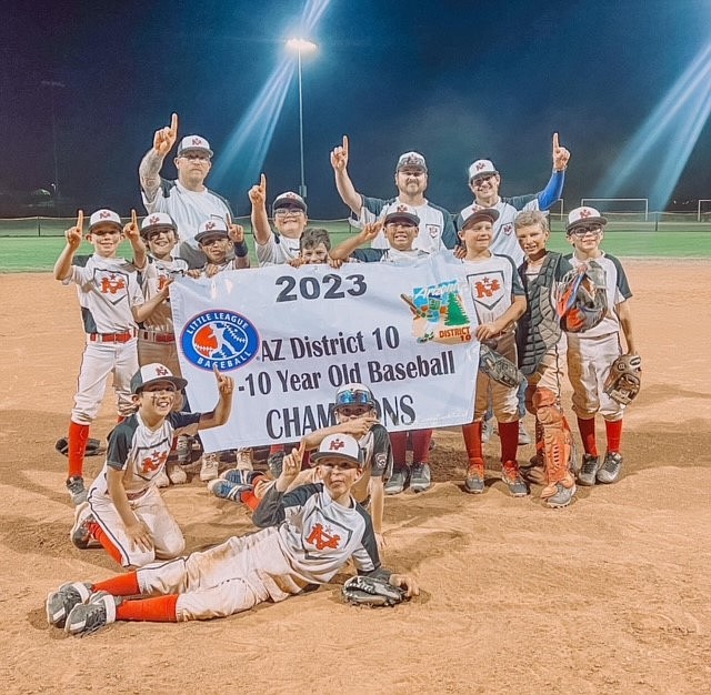 The Prescott Valley 10U Little League All-Star team battled back from being knocked down to the loser’s bracket to win the District 10 tournament on Saturday, June 24, 2023, at the Chino Valley Sports Complex. (Reghan Stuller/Courtesy)