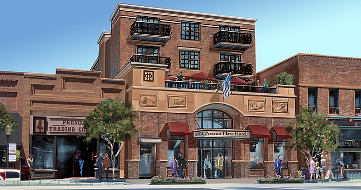 A newly revised rendering has been submitted to the City of Prescott for the proposed Prescott Plaza Hotel on Whiskey Row. (City of Prescott/Courtesy)