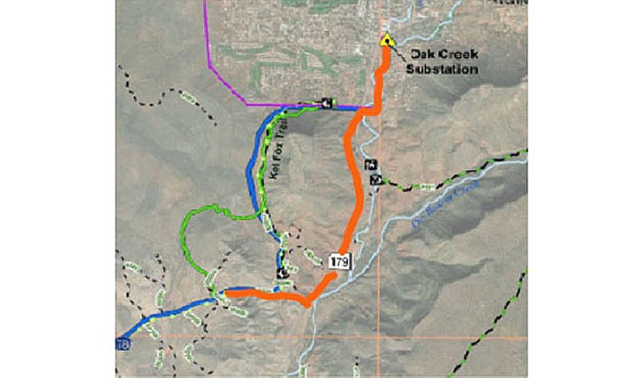 Photo Key: Blue-CNF and APS proposed route; Green-rerouted Kel Fox Trail; and Orange-Big Park Council recommended route.