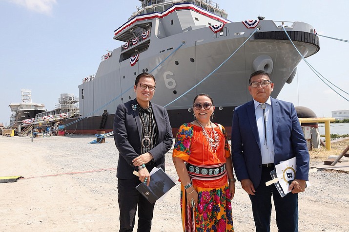 Navajo Nation Council members joined U.S. Navy officials and Navajo veterans to celebrate the historic christening of the USNS Navajo, a new class of rescue, towing, and salvage ships (Photo/Navajo Nation Council)