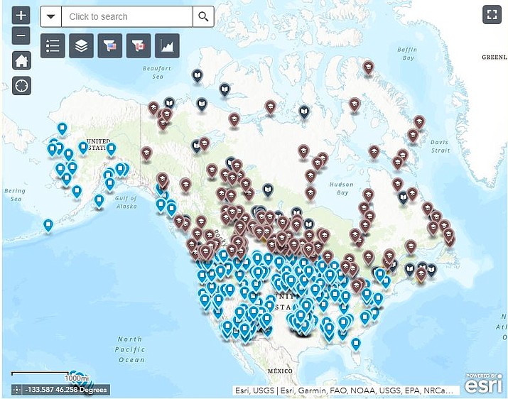 In this screenshot from boardingschoolhealing.org, viewers can see and learn about the numerous Native American boarding schools that took place all over North America.