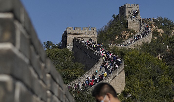 A stretch of the Badaling Great Wall of China on the outskirts of Beijing on Oct. 6, 2020. (AP Photo/Ng Han Guan, File)