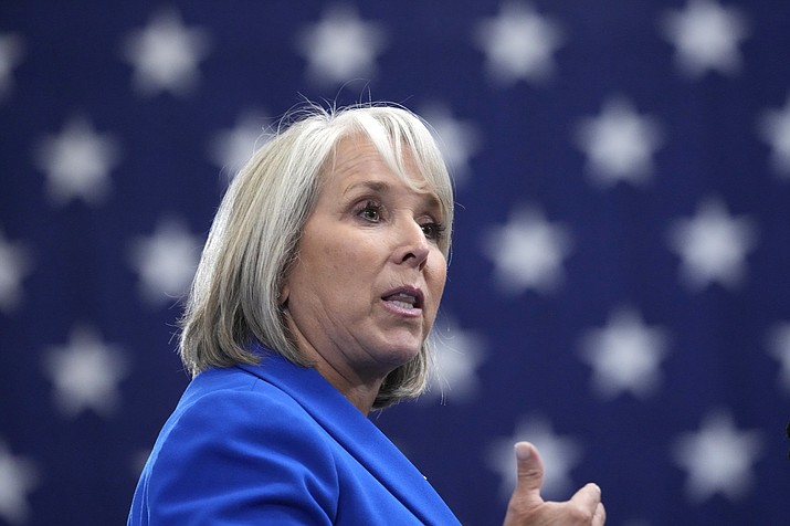 New Mexico Gov. Michelle Lujan Grisham speaks at the Arcosa Wind Towers, Aug. 9, 2023, in Belen, N.M. Grisham on Friday, Sept. 8, issued an emergency public health order that suspends the open and permitted concealed carry of firearms in Albuquerque for 30 days in the midst of a spate of gun violence. (AP Photo/Alex Brandon, File)