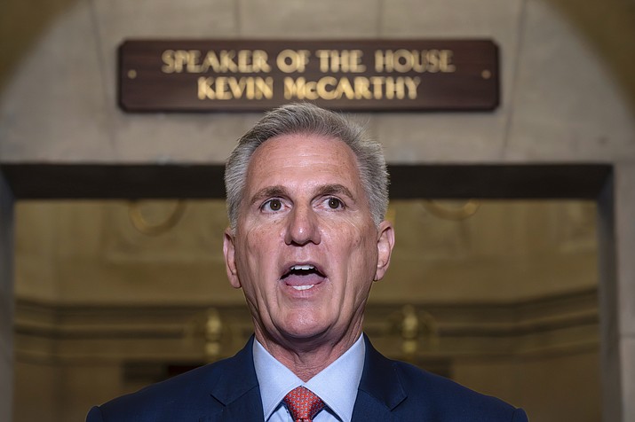 Speaker of the House Kevin McCarthy, R-Calif., speaks at the Capitol in Washington, Tuesday, Sept. 12, 2023. McCarthy says he's directing a House committee to open a formal impeachment inquiry into President Joe Biden. (J. Scott Applewhite/AP)