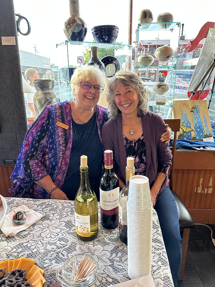 The Gallery hosted local artists for the Artist of the Month Aug. 12 in Williams. Featured artists of the month were Bonnie Dent, watercolorist, left, and Harriet Hendel, mixed media artist, right. (Connie Hiemenz/WGCN)
