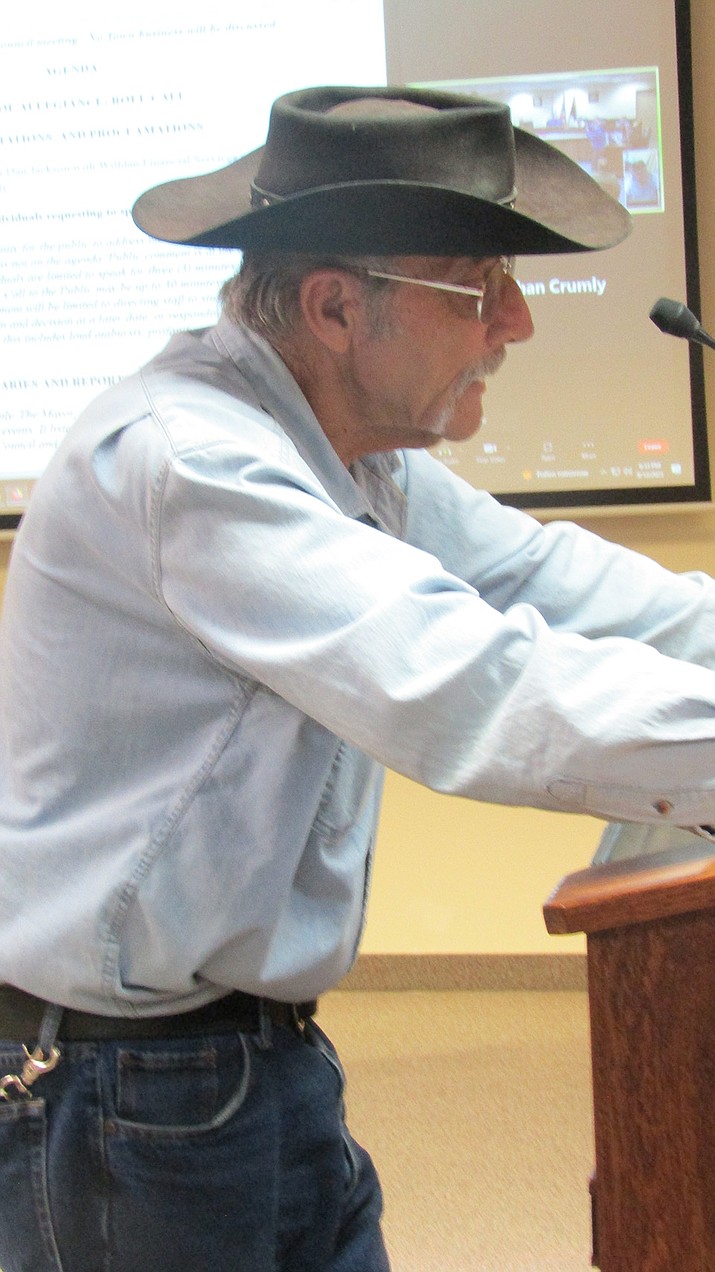 Chino Valley resident Al Wittack told the council Sept. 12, 2023, that the aggregate mine will use too much water and the area is already losing water. (Stan Bindell/For the Courier)