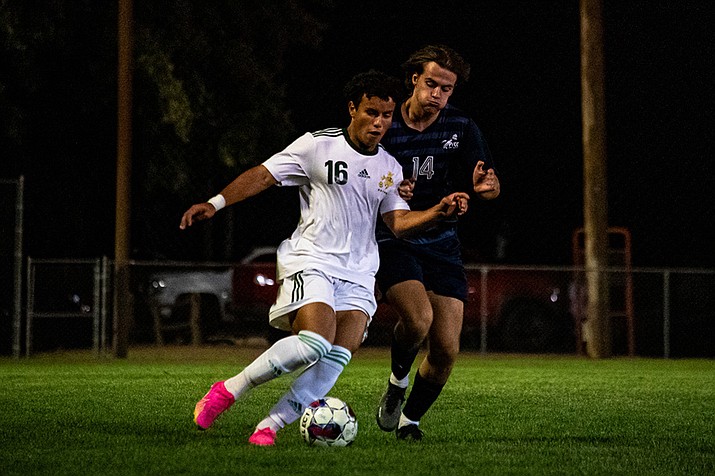 Yavapai College freshman midfielder Miguel Medina moves the ball against Paradise Valley Saturday, Sept. 16, 2023, at Ken Lindley Field in Prescott. (Chris Ortiz/For the Courier)