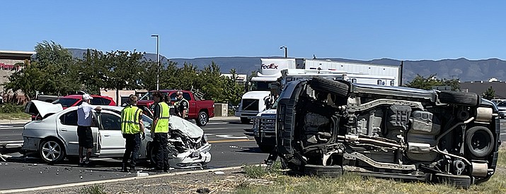 Prescott Valley Police and Central Arizona Fire and Medical Authority responded to this crash on eastbound Highway 69 Tuesday at about 11:30 a.m. Eastbound lanes  were closed until shortly before 1 p.m. Check back with dCourier.com and the Daily Courier for more details as they become available. (Jim Wright/Courier)