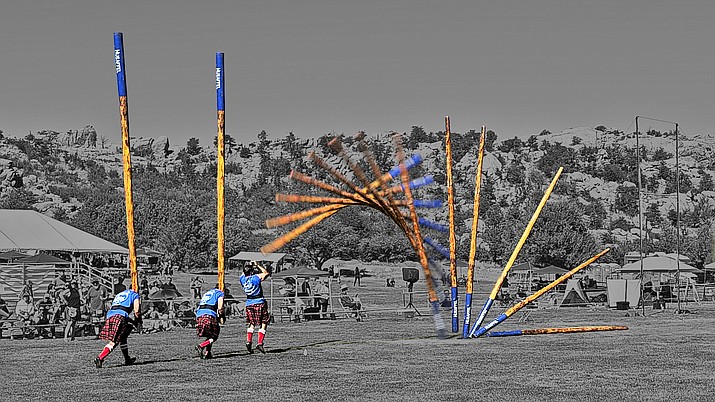 Tossing the caber at the Highland Games at Watson Lake Park on Sunday, Sept. 24, 2023. (Harley Danner/Courtesy photo)