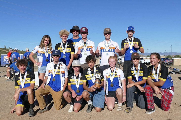 Riders from the Prescott mountain biking team who medaled during their second race of the season at Pioneer Park in Prescott on Saturday, Sept. 23, 2023. (Ty Childers/Courtesy)