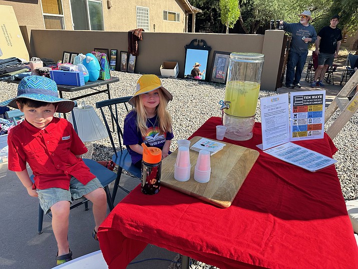 Pepper, 6, and her friend Joaquin, 5, ran a lemonade stand to benefit the library. (Courtesy photo)