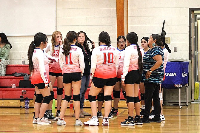 The Grand Canyon Phantoms volleyball team play in an earlier game against Ash Fork.  (Photo/Francilia Mann)