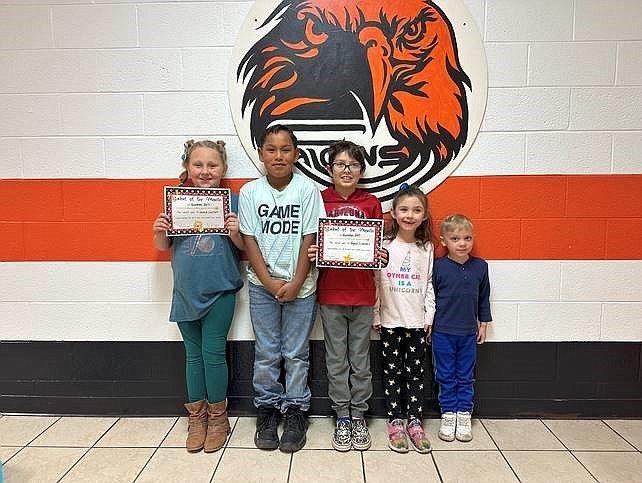 Williams Elementary School Students of the Month include: Robert Brotz, Stacy Mahan, Lannie Carlson, Braydon Bright (not pictured), Mahlyk Begay. Below: The middle school students of the month are Nate Wright and Hailey Castillo-Unsicker. (Photo/WEMS)