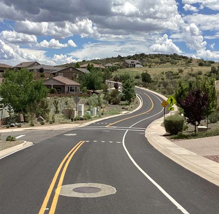 A traffic-calming treatment on Solstice Drive that features striping that narrows the driving area through a neighborhood in northeast Prescott. (City of Prescott/Courtesy)
