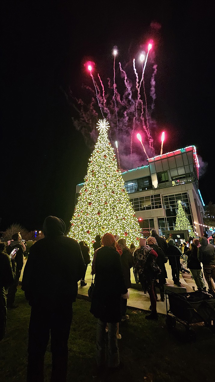 Seen here is Prescott Valley’s Christmas tree with fireworks lighting up the sky.