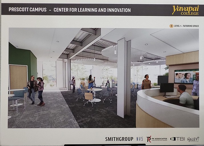 An artist's rendering of the proposed Center for Learning and Innovation on the Prescott campus of Yavapai College. The transformation of the Boyd Tenney Library is expected to begin May 15, 2024, and be completed in spring 2026. Jesse Bertel/Courier)