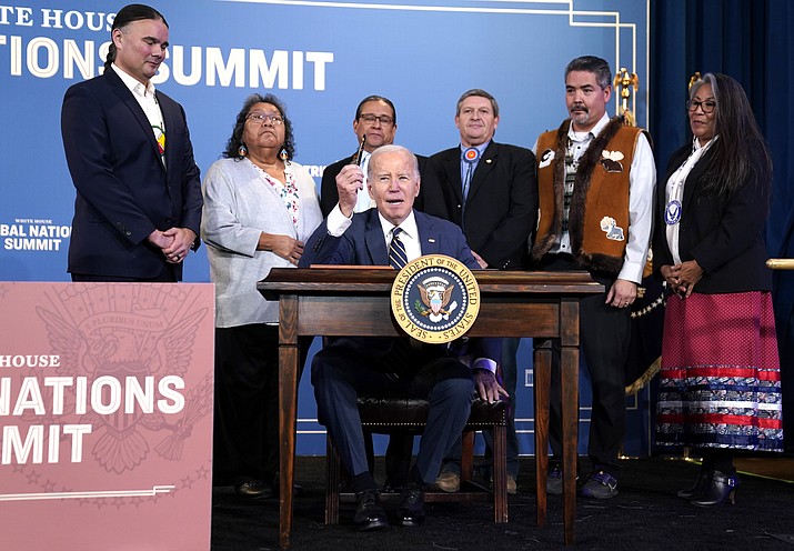President Joe Biden speaks before signing an executive order at the White House Tribal Nations Summit at the Department of the Interior, Dec. 6, in Washington. (Photo/Evan Vucci/AP)