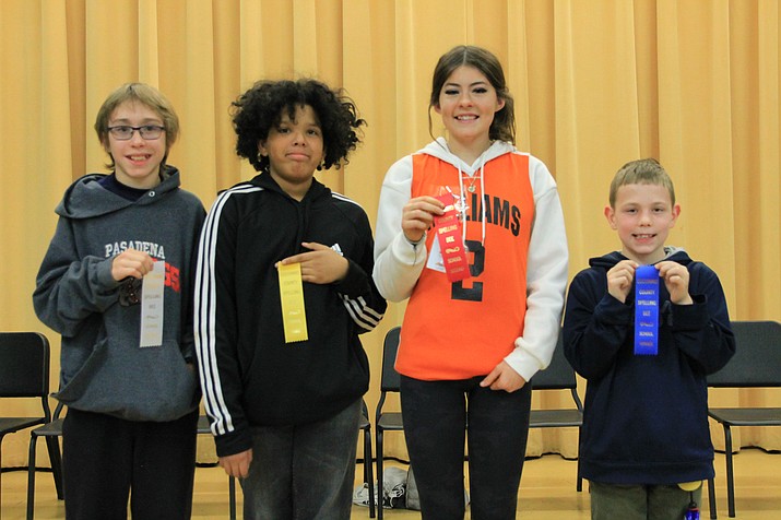 Williams Elementary-Middle School held its annual spelling bee Dec. 7. Ben Deutschman won first place, Ava Burrell took second, Renji Victome took third and Zayne Distasio took fourth. The first place winner will represent WEMS at the Coconino County Spelling Bee. (Wendy Howell/WGCN)