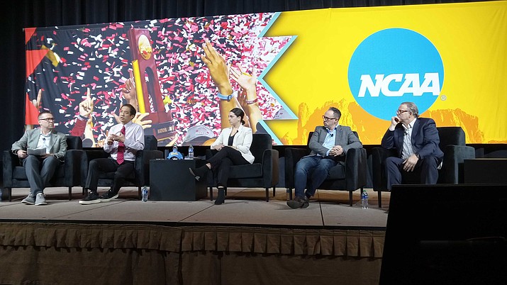 At the annual NCAA Convention in Phoenix, panel discussions focus on the rising dangers of sports gambling and unveil a plan to protect athletes and bettors from potential abuse and addiction. (Photo by Jesse Brawders/Cronkite News)