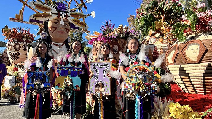 Hopi youth show their costumes for the Butterfly Dance at the 135th Rose Bowl Parade on New Year’s Day in Pasadena, California. (Photo/Duane Allen Humeyestewa)