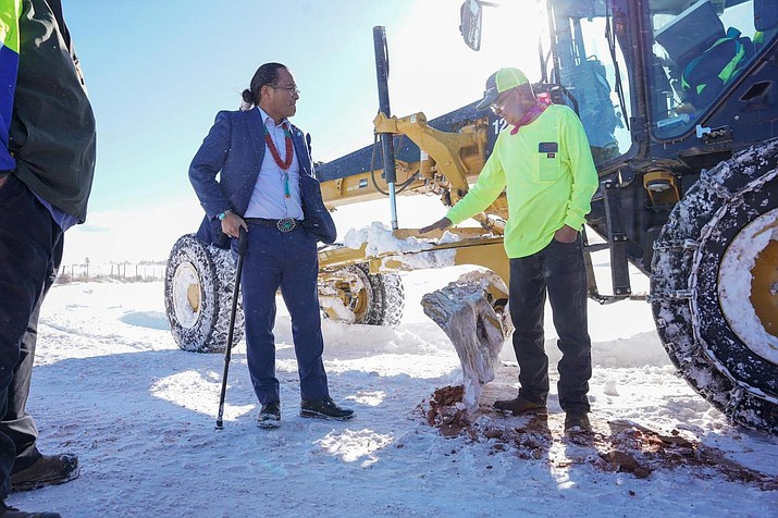 Navajo Nation President Buu Nygren investigating the snowy weather impact on the reservation earlier in January.
